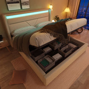 Letto contenitore imbottito 160x200 cm in PU bianco con LED