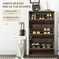 Mobile Scarpiera a 3 Livelli con Ripiani Regolabili per 18 Paia max, in Truciolato, 63x24x117 cm