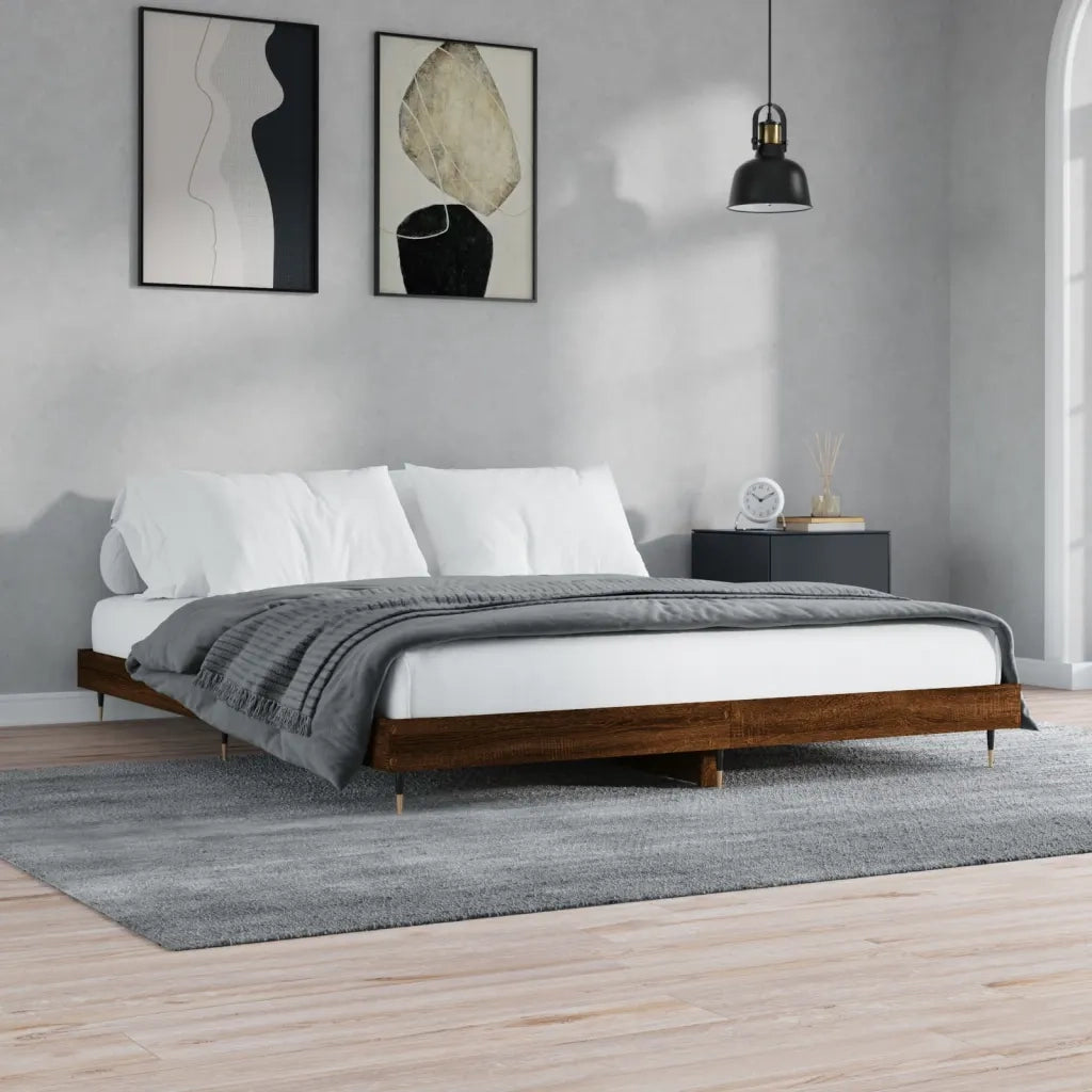 Letto matrimoniale | Letto per adulti | Giroletto senza Materasso Rovere Marrone 200x200 cm Truciolato