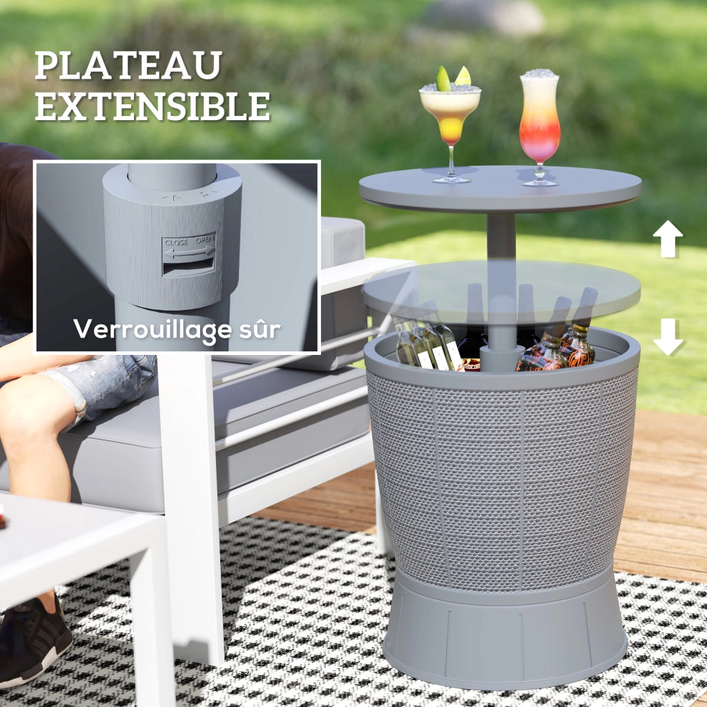 Tavolo da giardino 3 in 1 con secchiello per ghiaccio e piano telescopico ¨C zephmum ¨C Grigio, ?49x58-84 cm