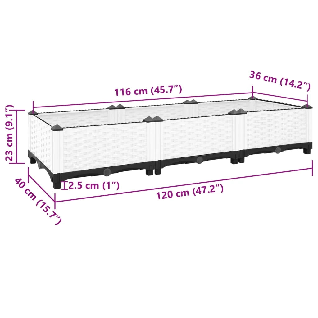 Fioriera rialzata per piante fiori terrazza giardino 120 x 40 x 23 cm polipropilene bianco 02_0039196