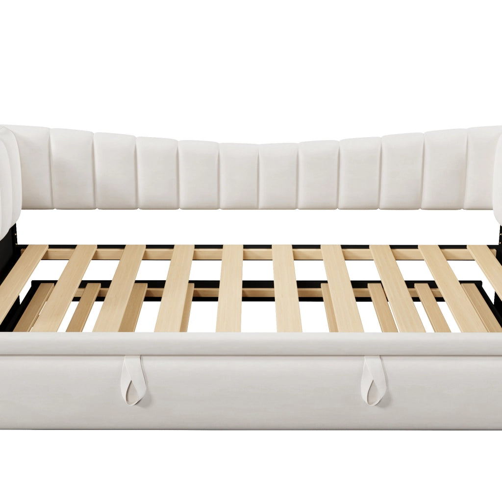 Divano letto 215x196.5x75 cm con letto estraibile; facile da pulire; velluto; bianco
