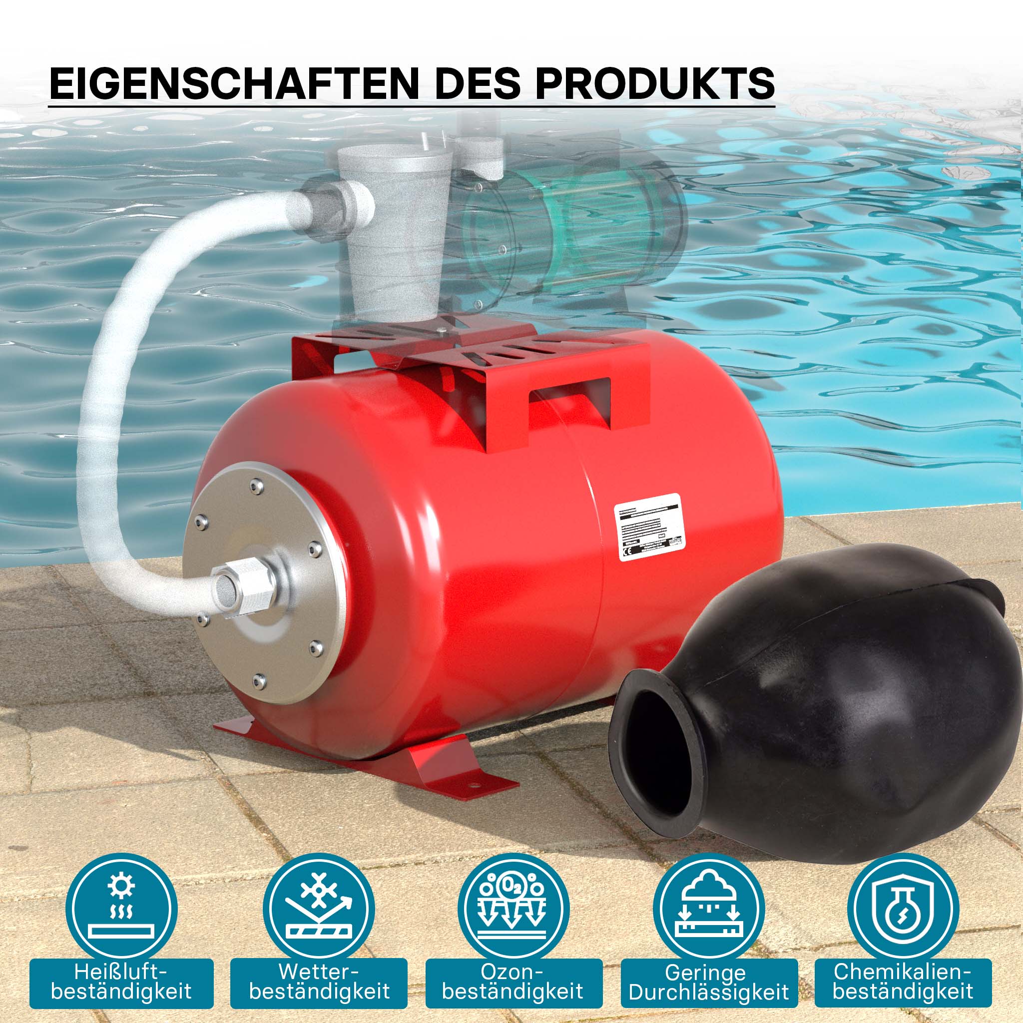 Vaso di espansione 100 l orizzontale per impianti idrici, sistemi autoclave, con membrana EPDM