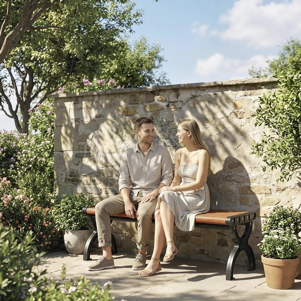 Panchina da Giardino 2 Posti ¨C Zephmum ¨C Legno e Metallo Grigio