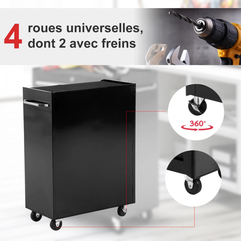 Carrello per attrezzi con ruote ¨C zephmum ¨C 5 cassetti, serratura, 61.5x33x82.5 cm, nero