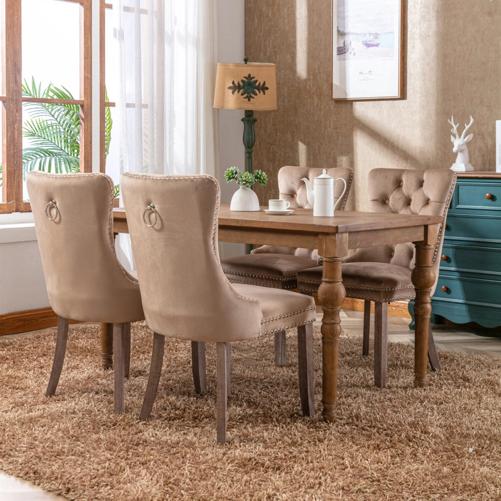 Sedie da Pranzo Imbottite in Velluto e Legno Massello ¨C Xylo ¨C Set 2 Pezzi, Beige
