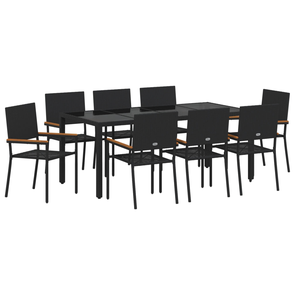 Set Pranzo Giardino  9 Pezzi Nero Rattan Polietilene