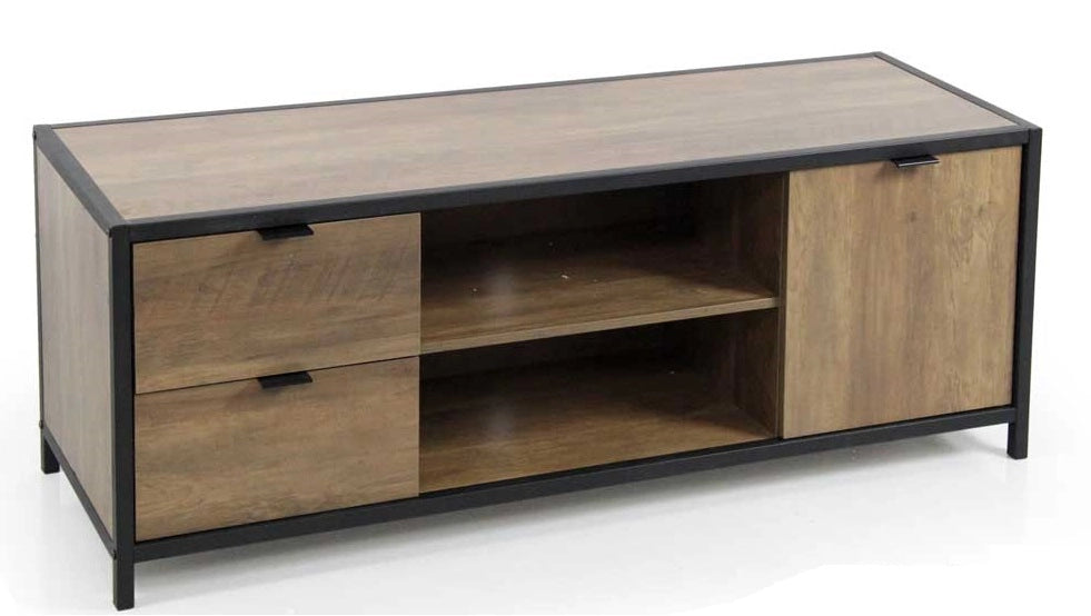 INDUSTRIAL MOBILE PORTA TV IN LEGNO CON STRUTTURA METALLO NERO 124X39XH45CM