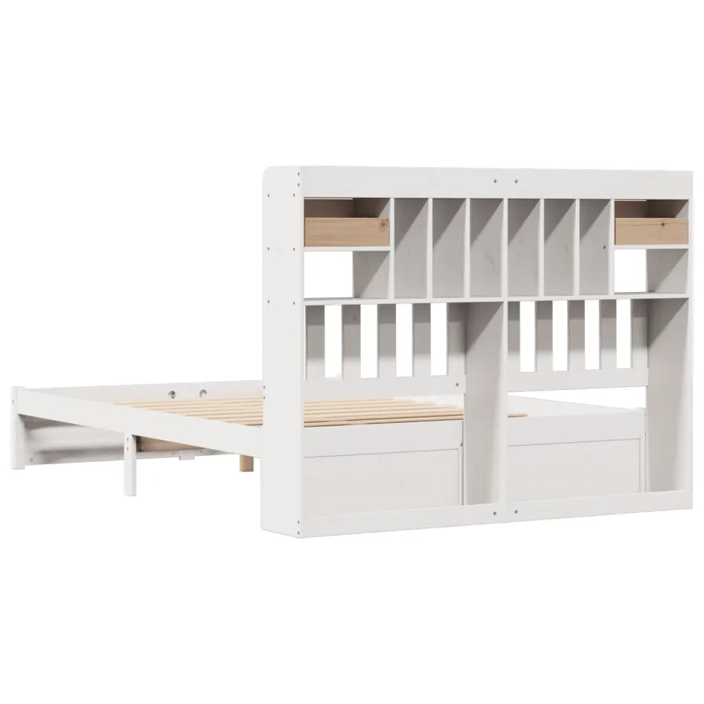Letto Libreria senza Materasso-Struttura Letto con contenitore Bianco 140x200 cm Legno di Pino 483714