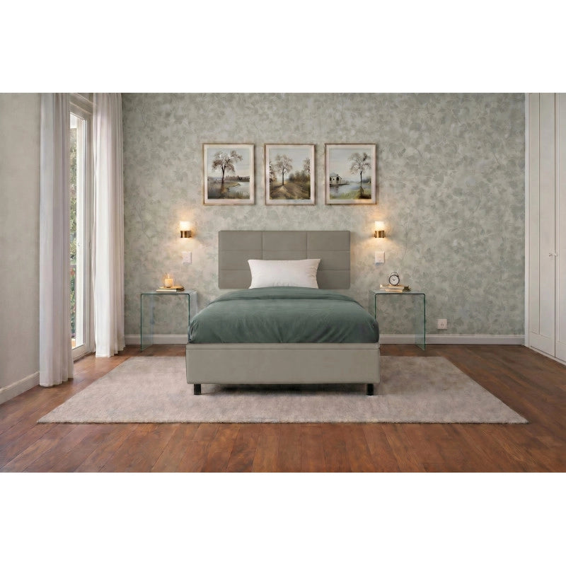 Letto imbottito Singolo 80x190 cm Square - Similpelle,Cappuccino,Contenitore