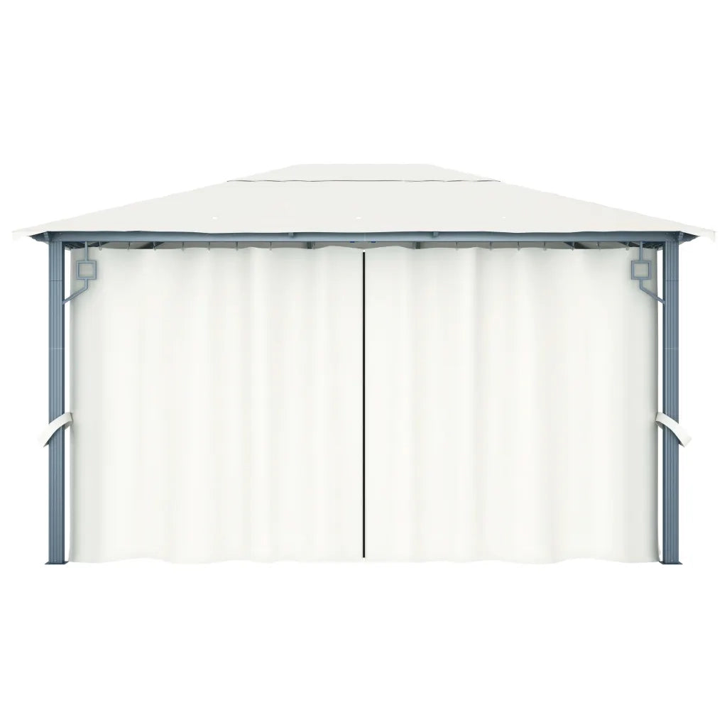 Gazebo con Tende Stringa di Luci LED 400x300 cm Crema Alluminio 3070335
