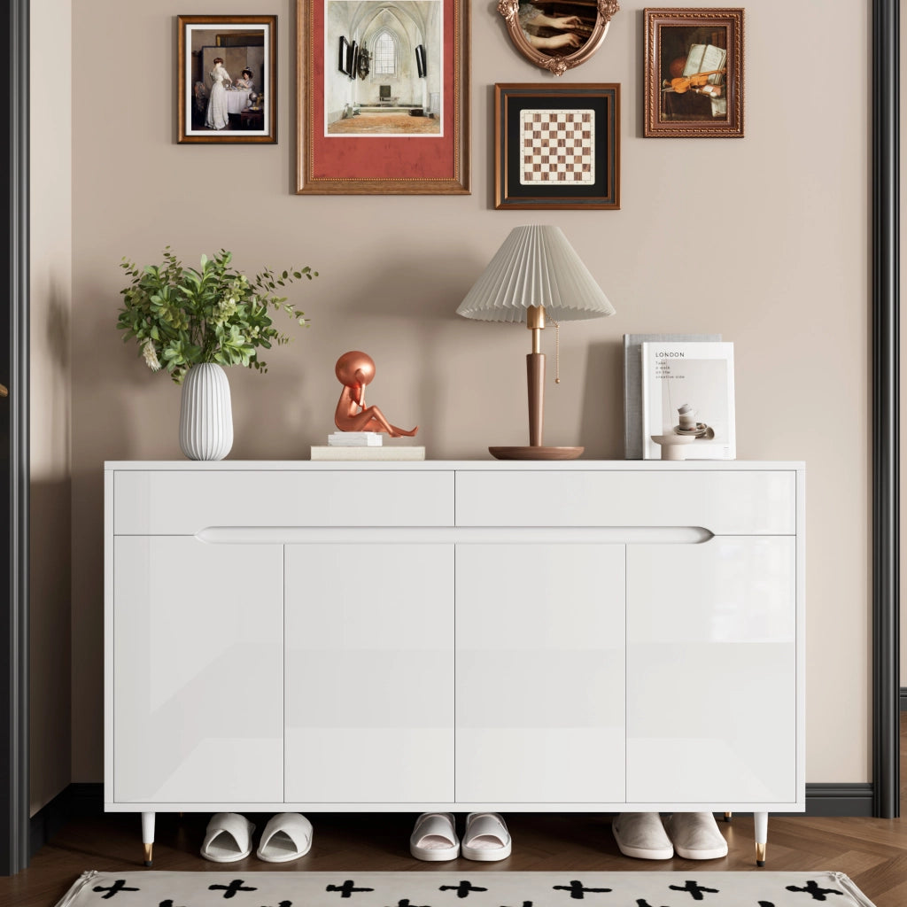 OKWISH Scarpiera con 2 Ante e 2 Cassetti, Ripiani Regolabili e Chiusura Ammortizzata, per Ingresso, 140×39×84 cm