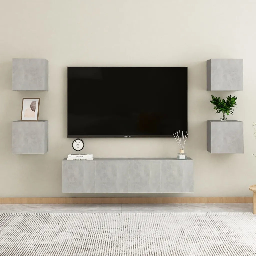 Set di Mobili Porta TV 6 pz-Set di 6 Credenza per TV Grigio Cemento in Legno Multistrato 171731