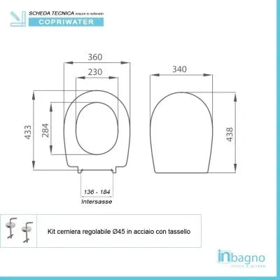 Copriwater dedicato Azzurra serie Pratica in termoindurente bianco