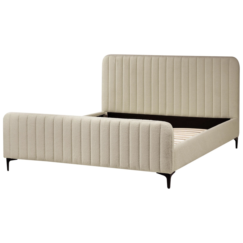 Letto in bouclé beige UE Matrimoniale 160 x 200 cm Testiera Imbottita con Gambe in metallo Design moderno