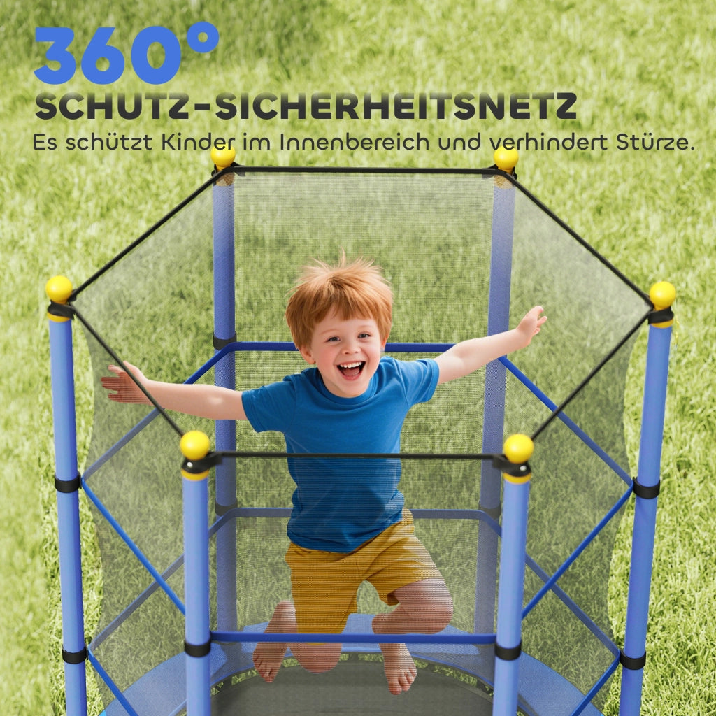 Trampolino bambini ¨C zephmum ¨C Blu, ?140 cm, rete di sicurezza, interno ed esterno