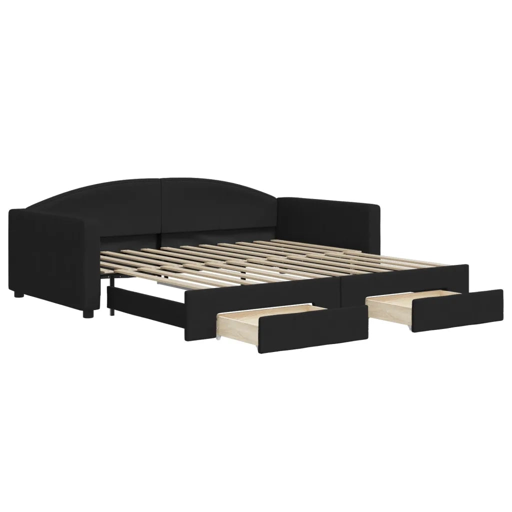 Divano letto | Sof¨¤ letto | Letto singolo Estraibile con Cassetti Nero 100x200 cm in Tessuto