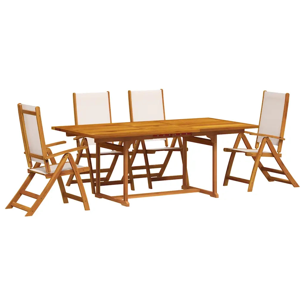 Set Pranzo da Giardino 5pz Legno Massello di Acacia e Textilene