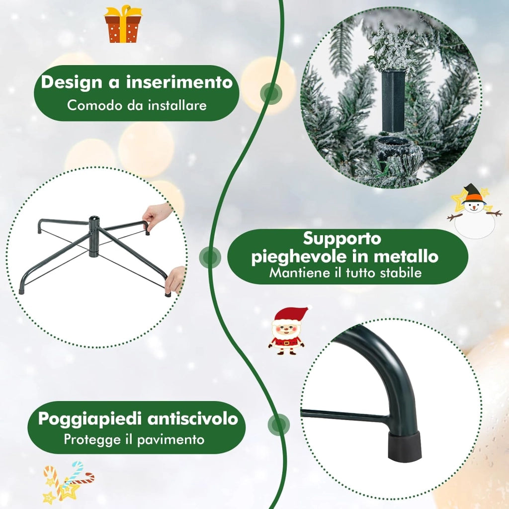 Albero di Natale Innevato 135 CM, Albero di Natale Artificiale Pre-Illuminato con 120 Luci LED, 757 Punte e Giunti a Cerniera (135 cm)