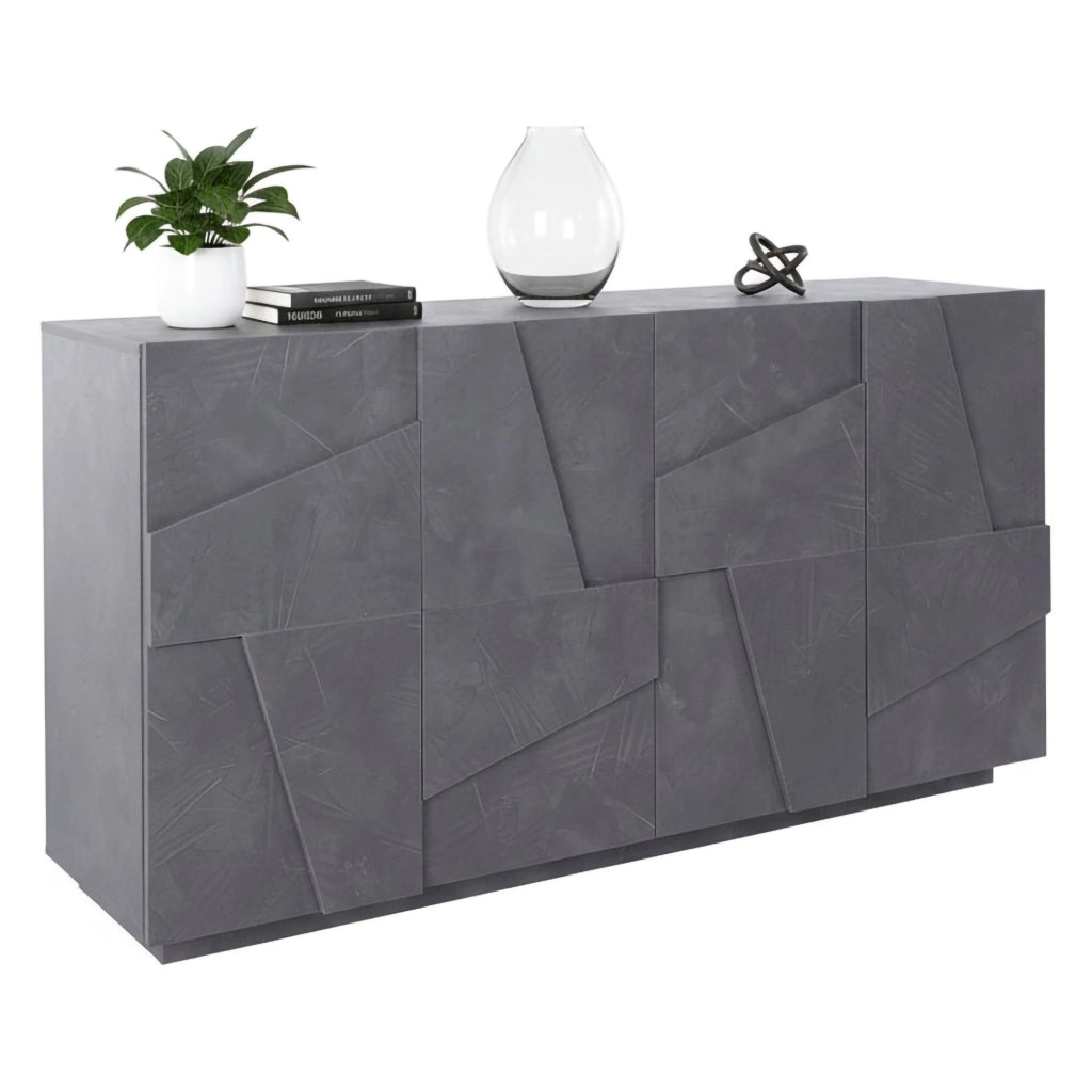 Credenza moderna a 4 Augusto, Made in Italy, Madia da cucina, Buffet di design da soggiorno, cm 162x44h86, Grigio Cenere