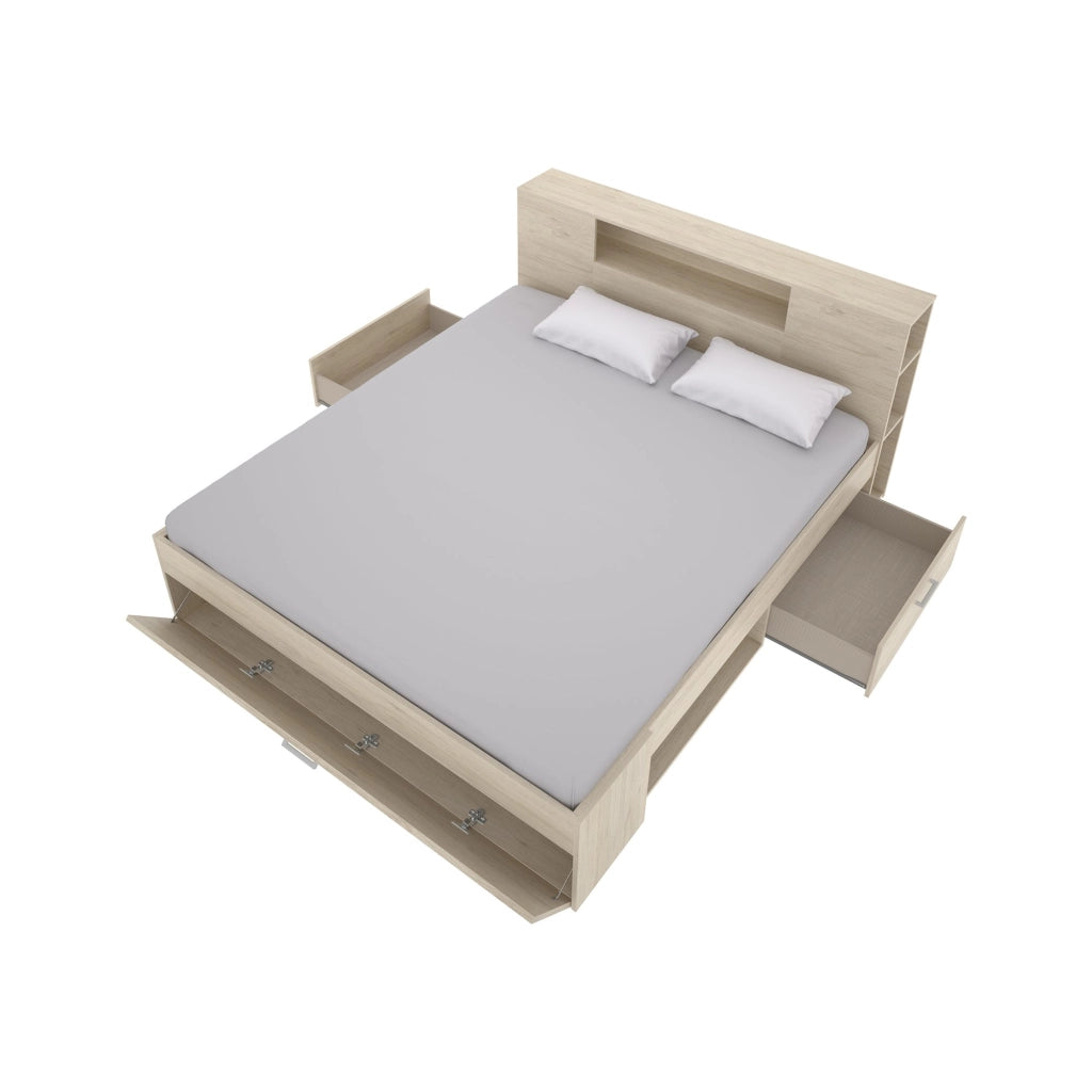 Murlo, Letto Matrimoniale Contenitore, Marrone Rovere