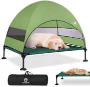 Letto per cani elevato con tettoia, poltrona esterna elevata con piedini antiscivolo, trasportabile con ombrello su tre lati, divano per cani per campeggio, giardino, spiaggia e piscina