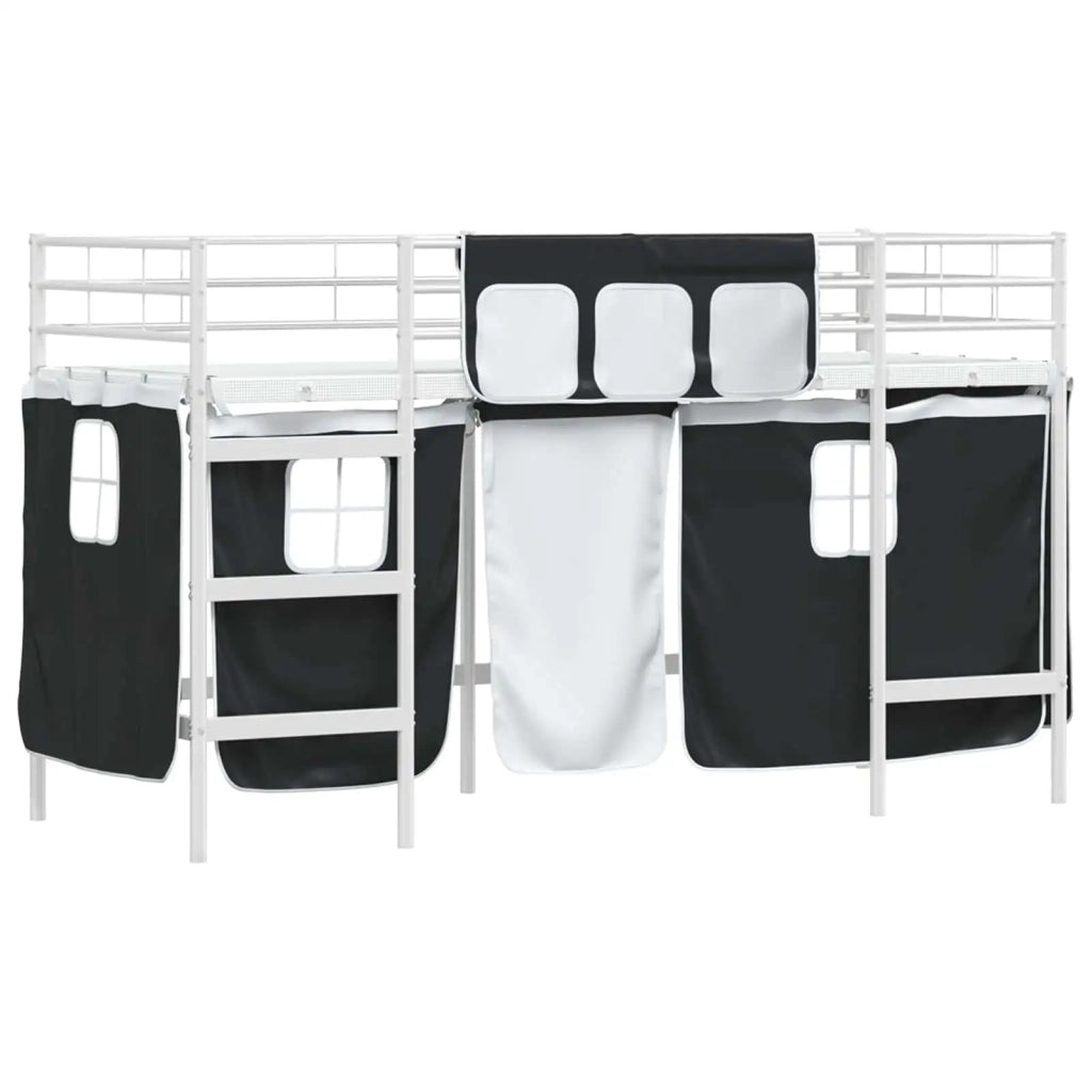Struttura del Letto Loft per Bambini con Tendine-Giroletto per bambini Bianco e Nero 666007