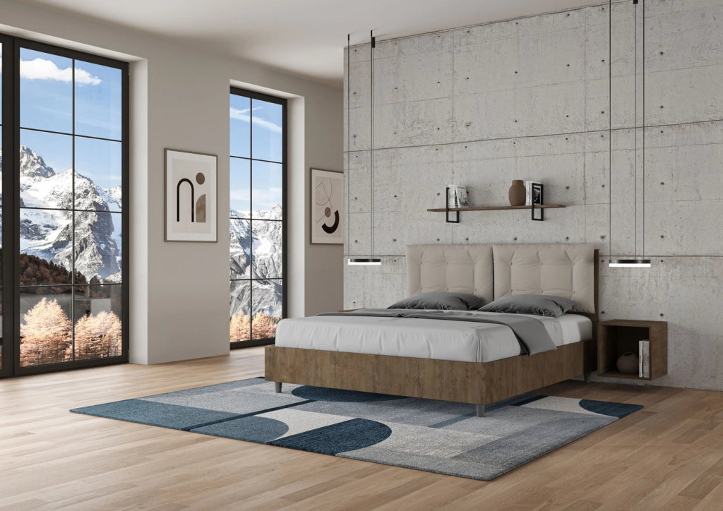 Letto Matrimoniale 160x190 cm Senza Rete Struttura Noce con Cuscini in Similpelle Egos Annalisa Tortora