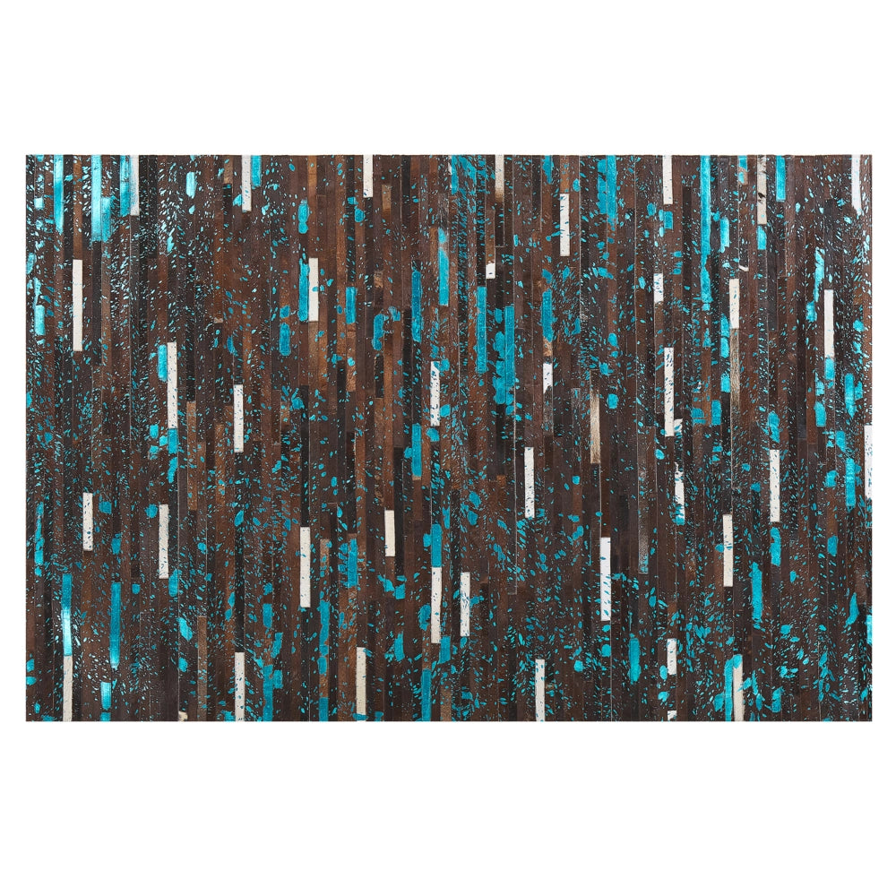 Tappeto tappetino Pelle di vacchetta marrone e blu 160 x 230 cm Superficie a righe patchwork