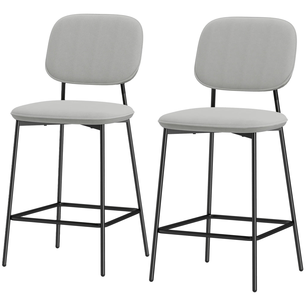 Set 2 Sedie da Bar con Poggiapiedi ¨C Zephmum ¨C Grigio Chiaro Velluto Metallo 45x49x102 cm
