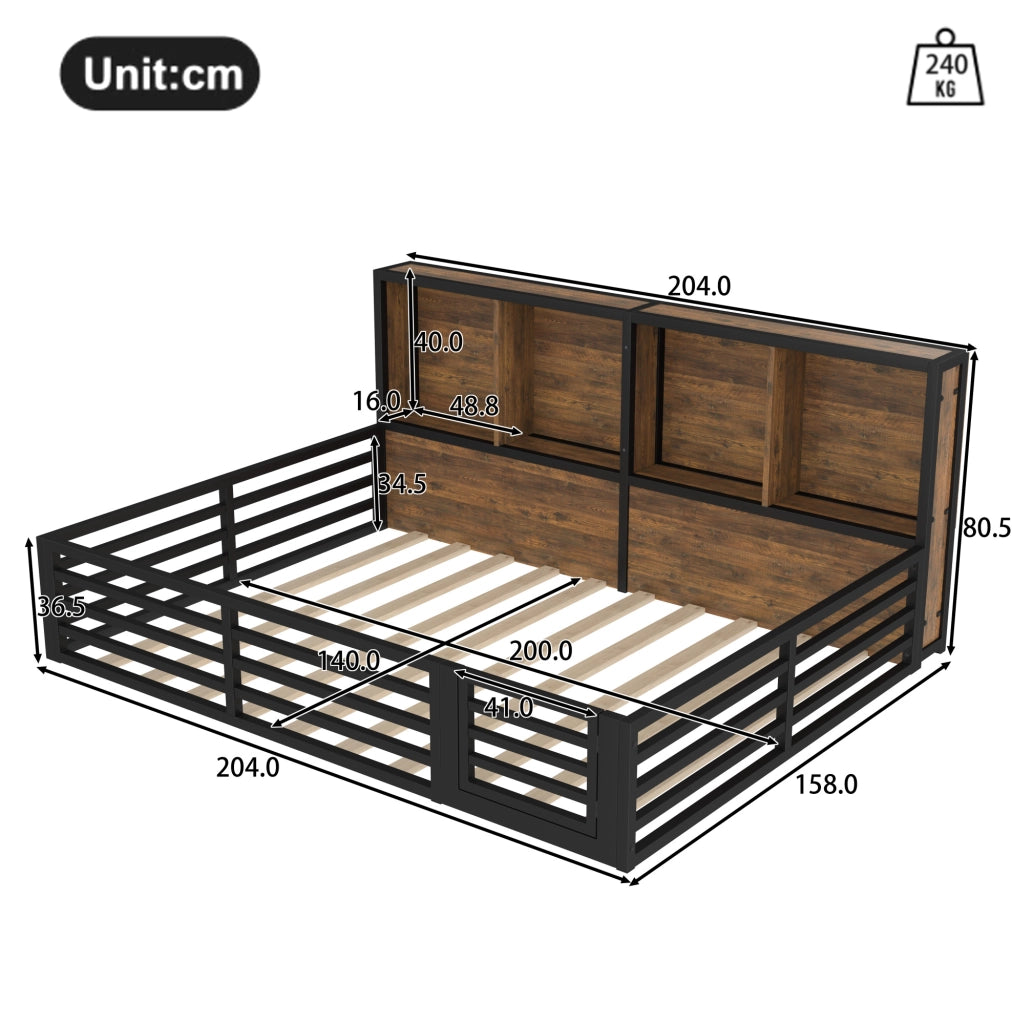 Letto a piattaforma 140x200 cm con LED e vani laterali