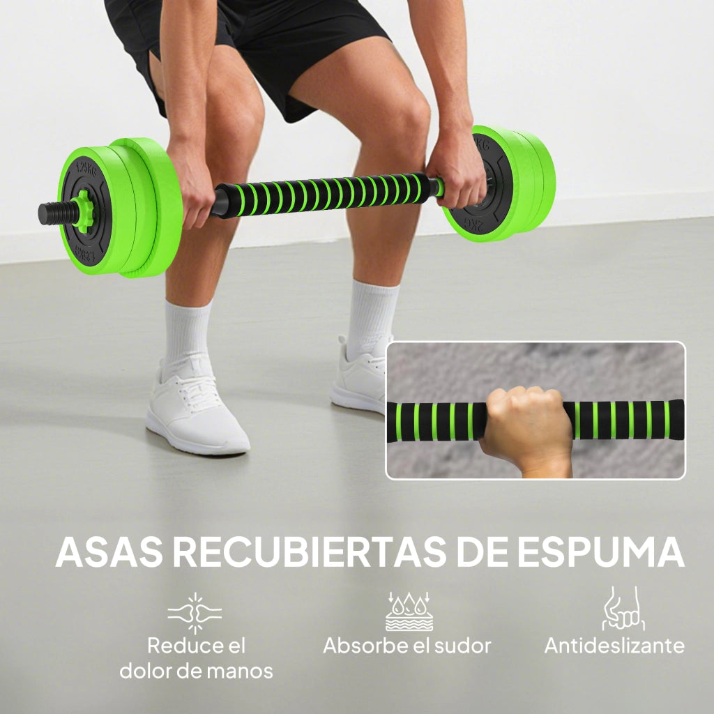 Set Attrezzi Palestra 4 in 1 con Manubri e Kettlebell per Allenamento a Casa ¨C Minimal ¨C Verde e Nero