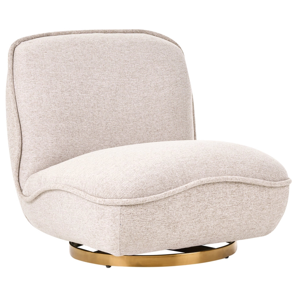 Poltrona Beige Dorato Rivestimento in tessuto Base in acciaio Girevole Senza braccioli Seduta spessa Soggiorno Camera da letto