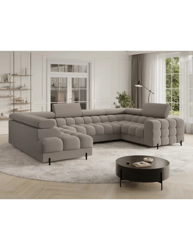 Divano panoramico convertibile FACTORY 3 posti beige – angolo sinistro con vano contenitore – versione 2