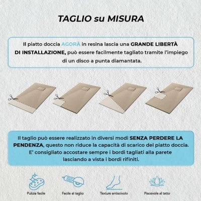 Piatto doccia 80x100 filo pavimento Agorà in resina pietra tortora