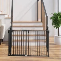 Cancelletto di Sicurezza Pieghevole 6 Sezioni, Cancellino Barriera per Cani in Acciaio, Sistema di Blocco e Chiusura Automatica, Nero