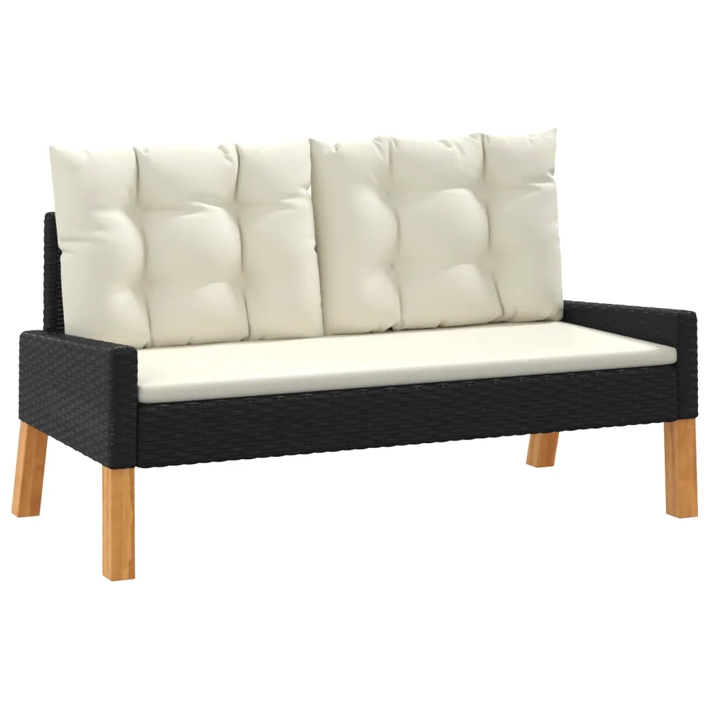 Set da Giardino 4 pz | Set Salotto da Giardino con Cuscini in Polyrattan e Legno Massello