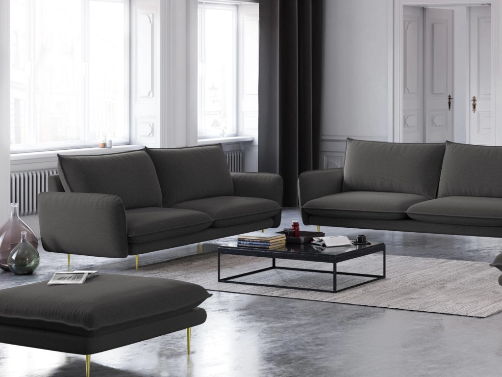 Cosmopolitan Design - Pouf "Vienna" in tessuto strutturato grigio scuro 