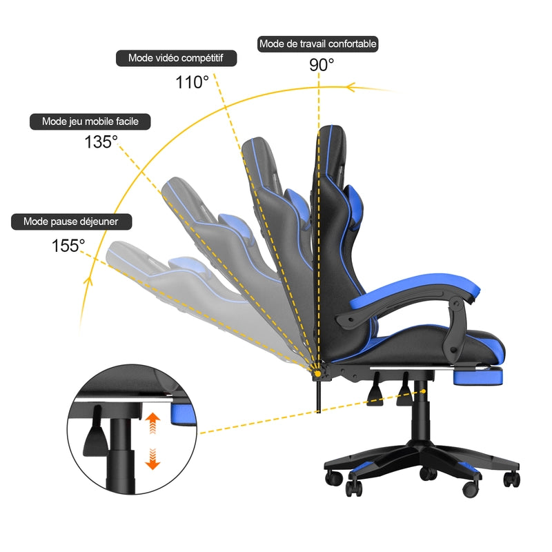 Sedia da gioco, sedia da gioco ergonomica  in similpelle PU, altezza regolabile, con poggiatesta e supporto lombare, poggiapiedi