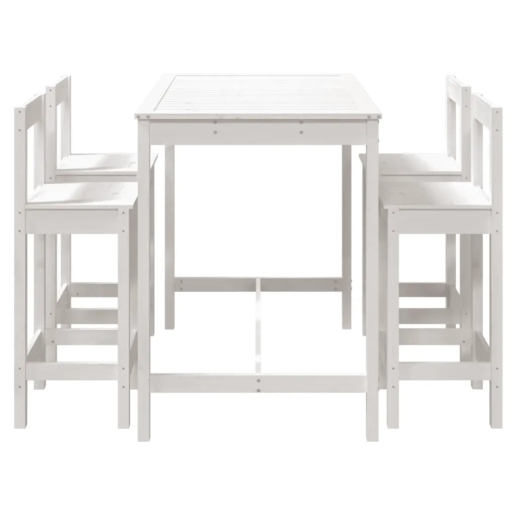 Set Bar da Giardino 5 pz | Set Salotto da Giardino Bianco in Legno Massello di Pino