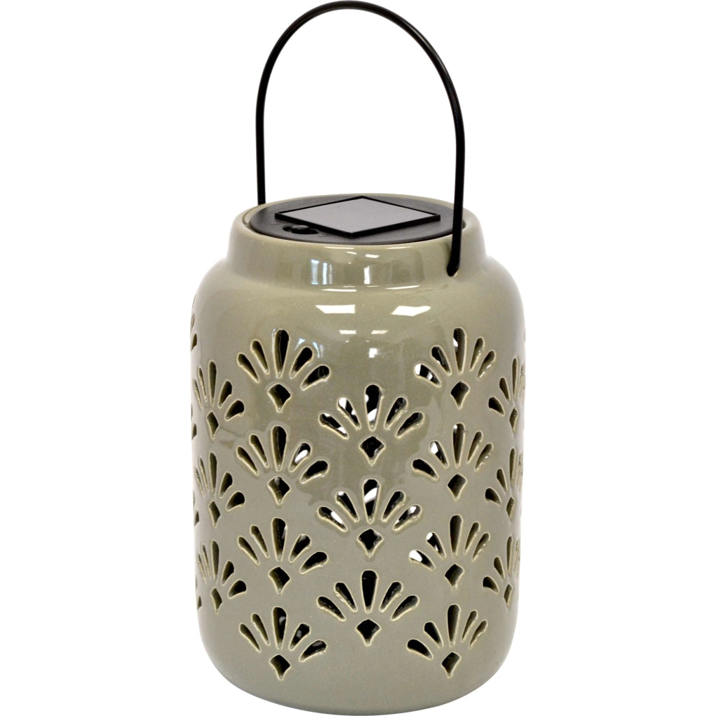 Lampada solare ceramica grande c/appendino verde