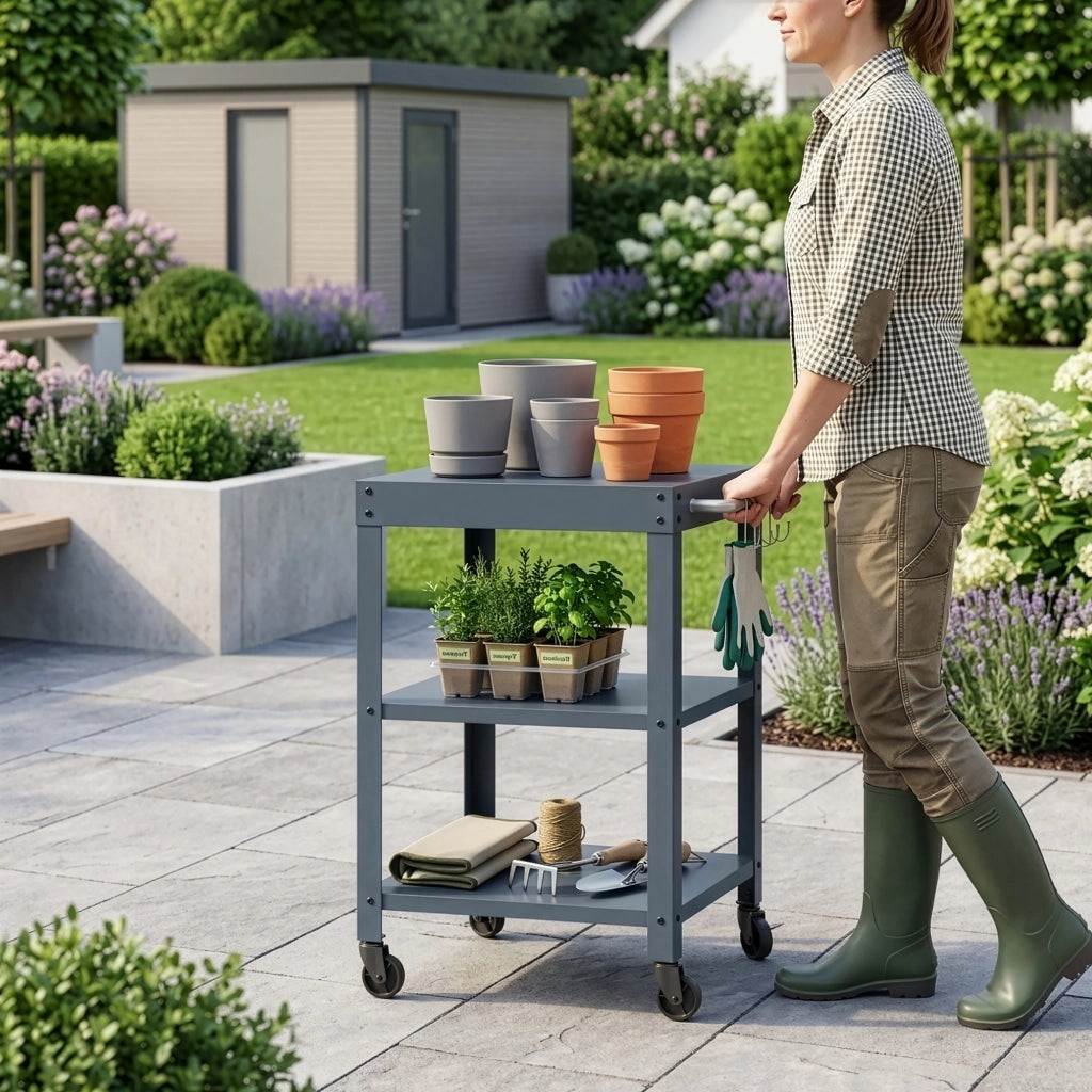 Carrello Portavivande Bolognano di Servizio a 3 Ripiani 81x50x50 cm - Grigio Scuro casa.pro