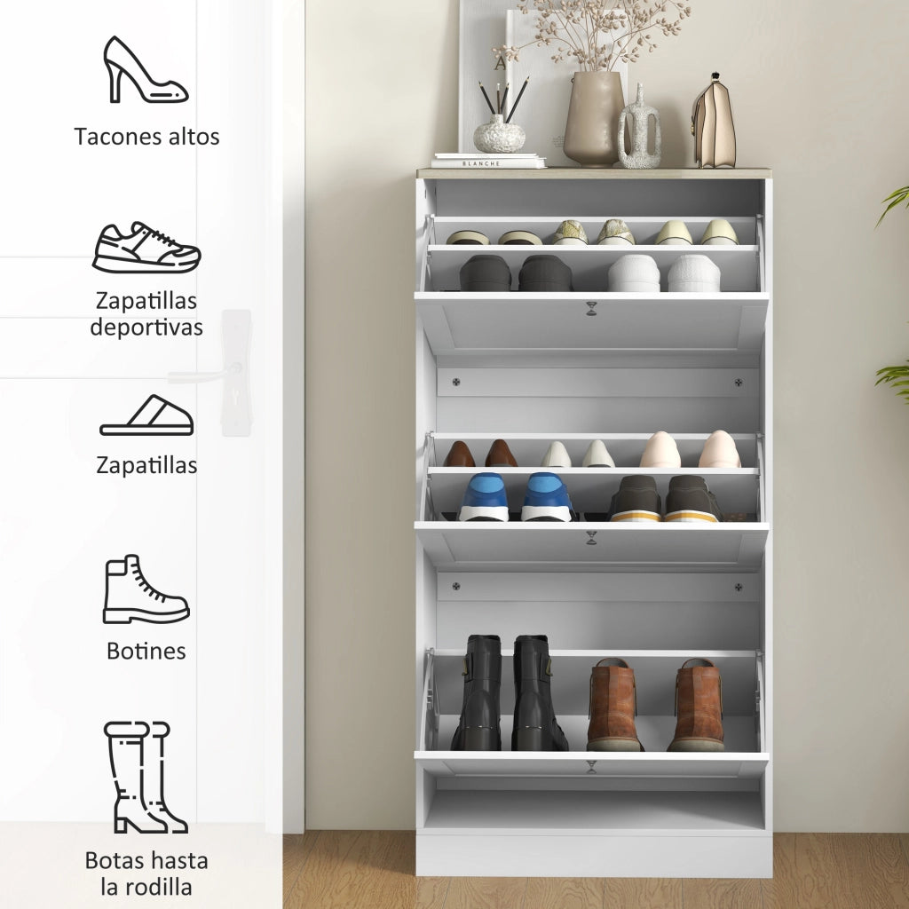 Mobile Portascarpe con 3 Cassetti e Ripiani ¨C zephmum ¨C 60x23.5x115 cm Bianco