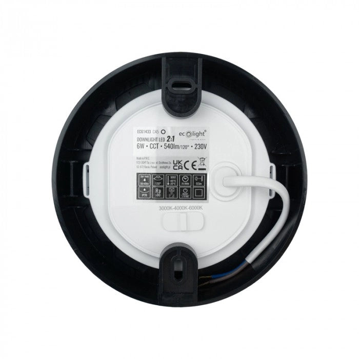 Downlight LED 6W CCT 2in1 nero rotondo Ecolight