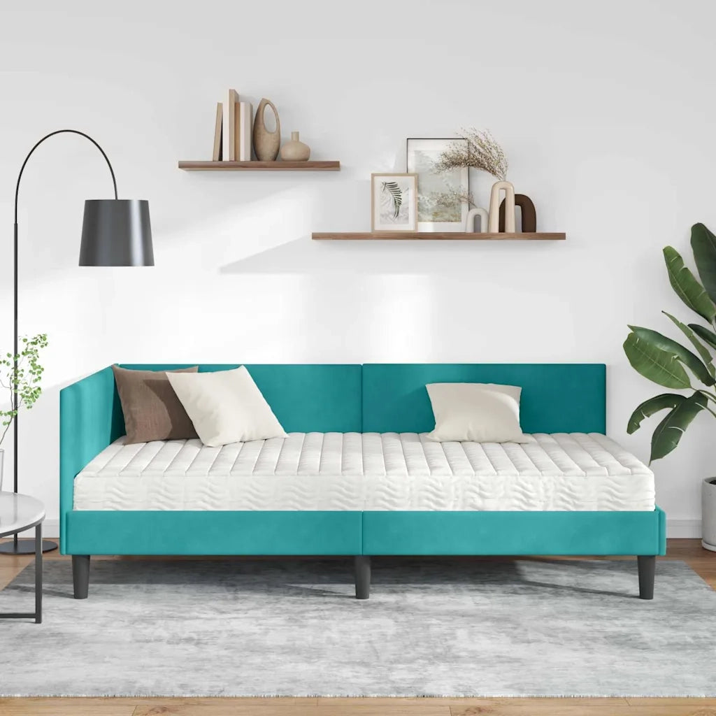 Struttura Letto Angolare con Materasso 2 pcs Turchese Velluto