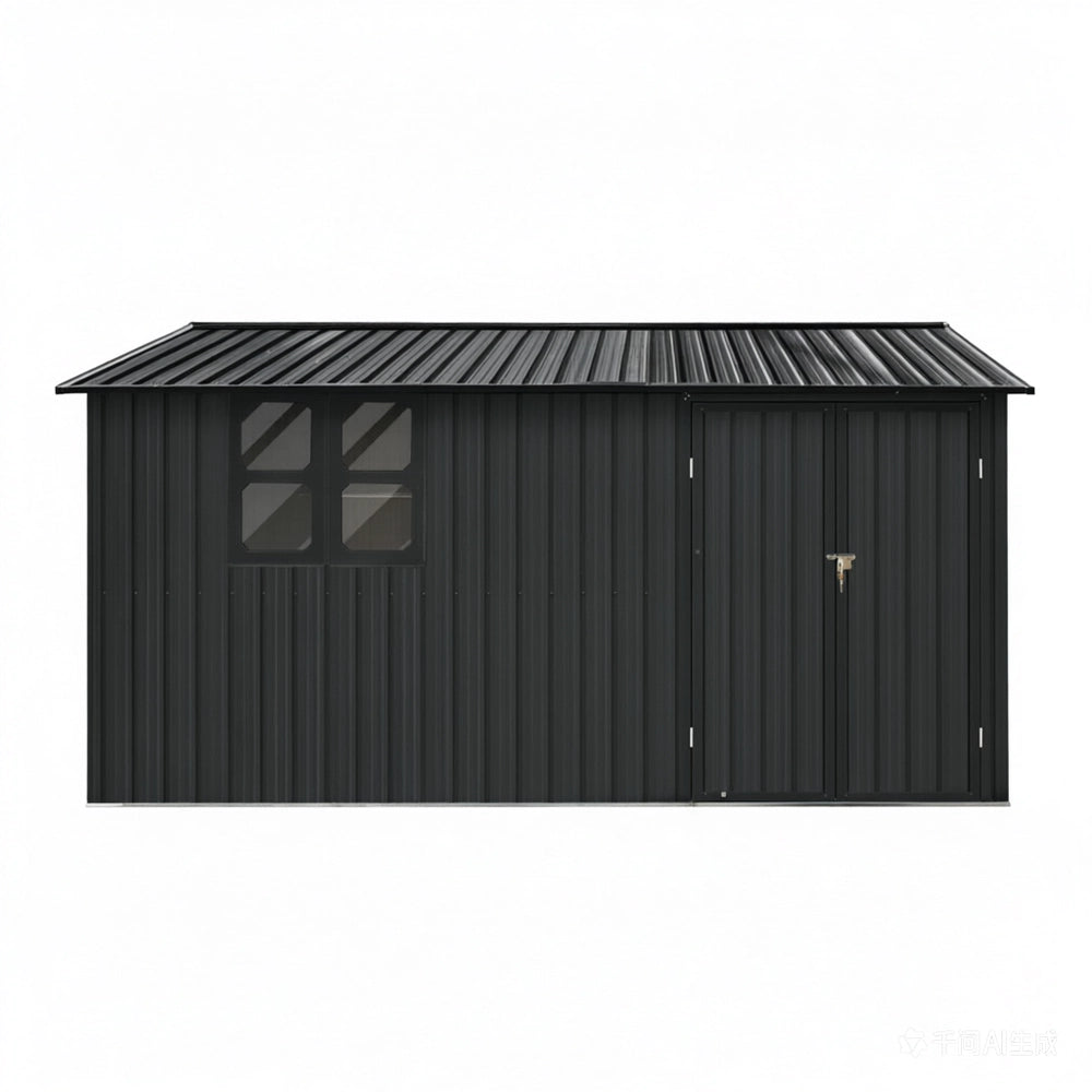 Casetta da Giardino in Metallo con Finestra e Tavolo ¨C MINIMAL ¨C Nero, 362x285.5 cm