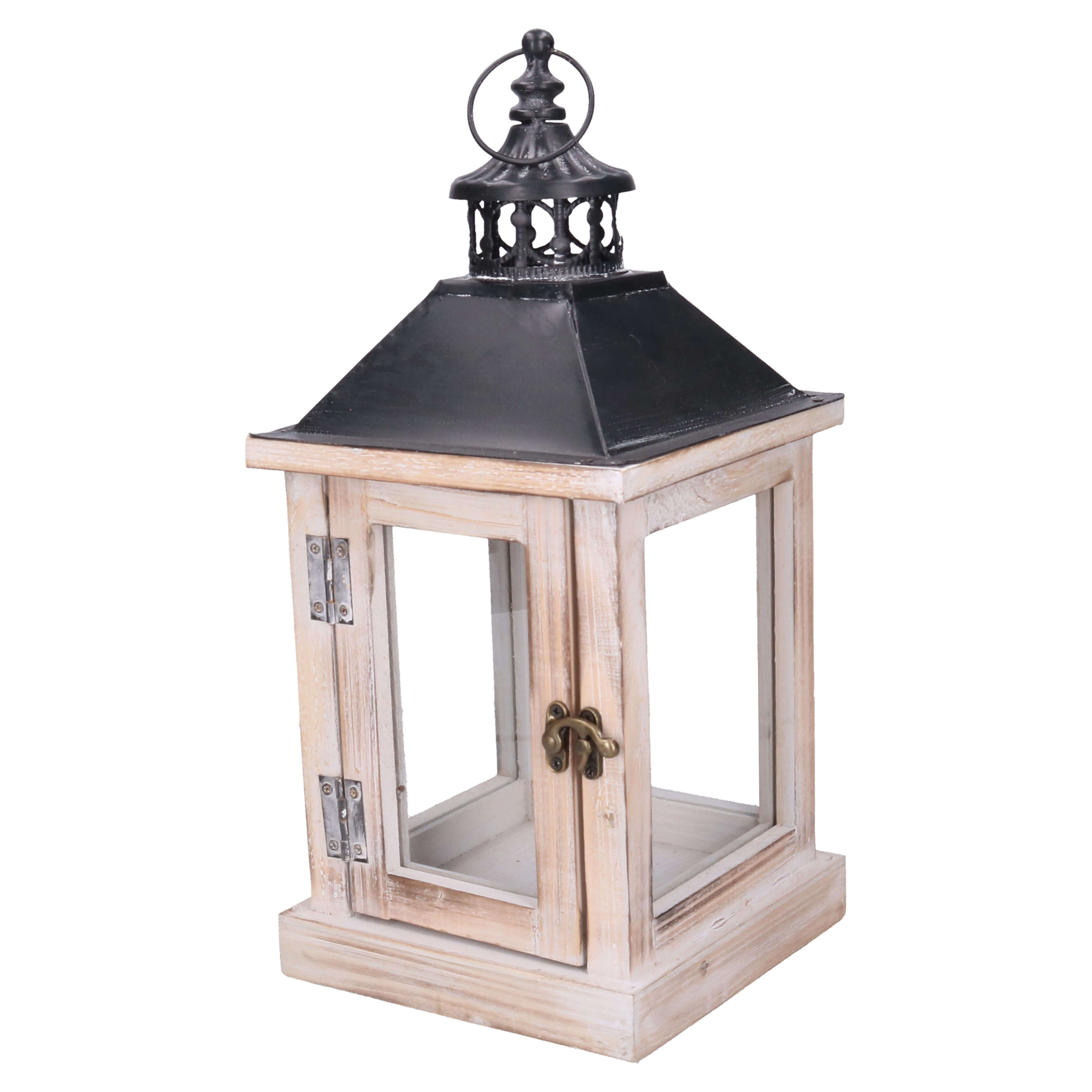 Lanterna in legno sbiancato rettangolare cm 17x17xh37