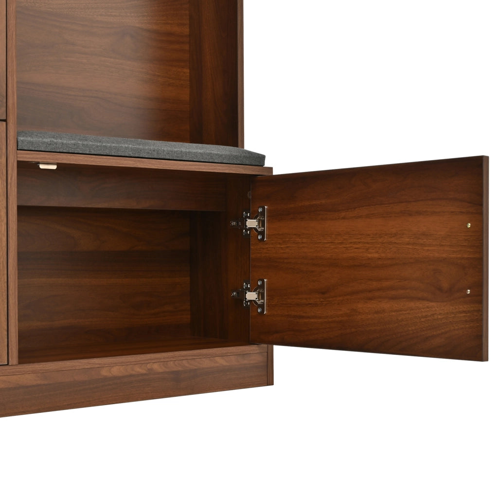 Garderoba 100x25x180 cm con specchio a figura intera e LED regolabile via app; MDF e pannello truciolare; noce