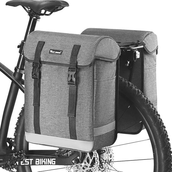 Furgone da Bicicletta Acquaplanato 33L per Porta Bagagli - Doppio Borsa da Bicicletta con Strisce Riflettenti e Installazione Facile