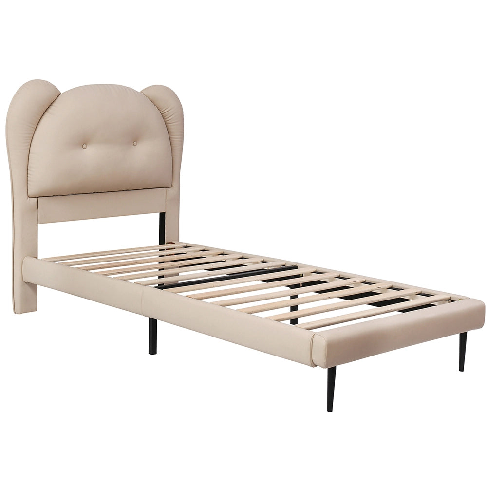 Letto bambino-Xylo-90x200 cm-testo animale, struttura in ferro, PU, beige